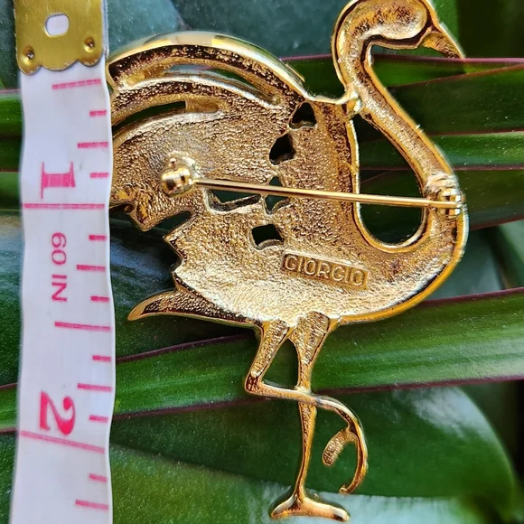Vtg GIORGIO Flamingo Glitzy Barbie Gems PINK Rhinestones GOLD Marked Brooch NWOT - Picture 6 of 12
